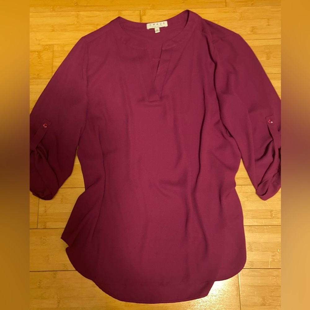 Chaus New York Berry Split Neck Blouse Size Medium - Picture 2 of 3